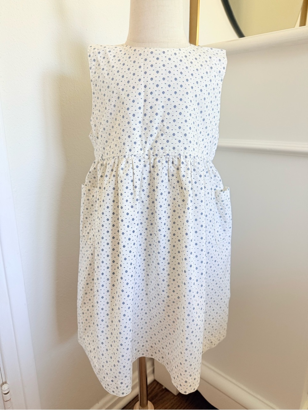 Girls Cottagecore Floral Dress Blue Cream 4T Vintage Inspired Cotton Dress